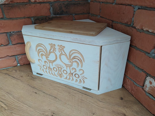 Corner Farmhouse Breadbox with a folk pattern